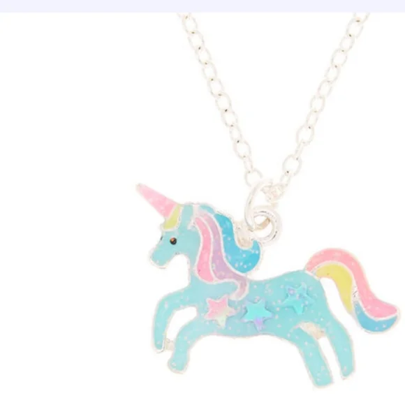 Glitter Pastel Unicorn Pendant Necklace Turquoise - Picture 3 of 13